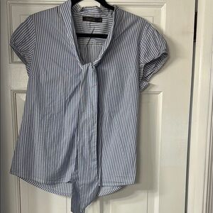 The Limited Blue Button Down Shirt with Tie Front and Mandarin Collar